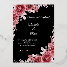 Black & Red Floral Wedding Invitation | Elegant Ro Folieneinladung