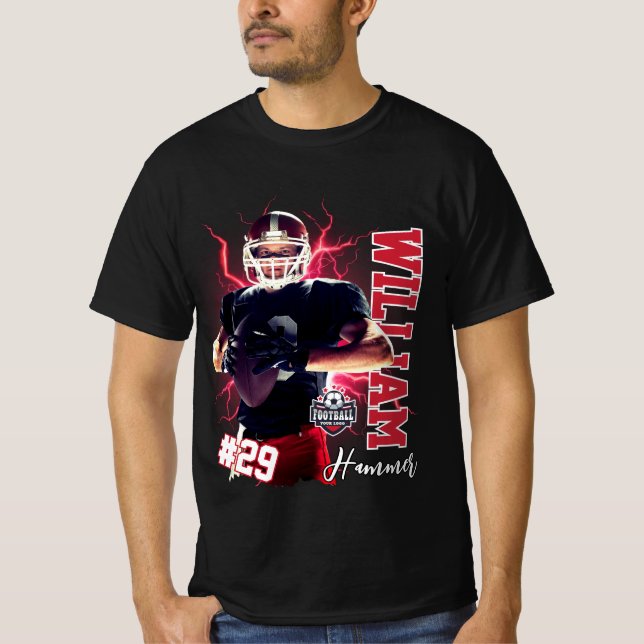 Black Red Football Player Name & Foto T-Shirt (Vorderseite)