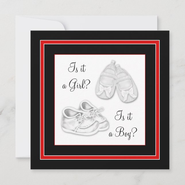 Black Red Gender Reveal Baby Shower Einladung (Vorderseite)