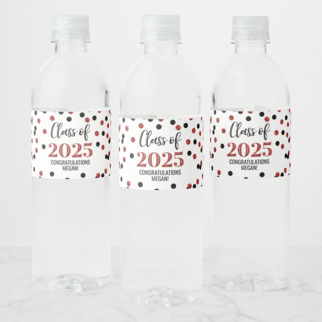 Black Red Glitzer Class of 2025 Abschluss (Flaschen)