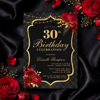 Black, Red & Gold 30th Birthday Invitation Einladung