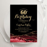 Black Red Gold Agate 60. Geburtstag Einladung<br><div class="desc">Schwarz,  Rot und Gold über 60. Geburtstag Einladung. Elegantes modernes Design mit Aquarellfarben-marmorgeode Hintergrund,  Imitats Glitzer Gold und Typografie Skript-Schriftart. Die trendige Einladungskarte eignet sich perfekt für eine stilvolle Damenfeier. Gedruckte Zazzle Einladungen oder Sofortdownload digitalen druckbaren Vorlage.</div>