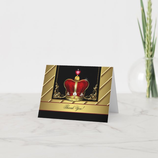 Black Red Gold Crown King Prinz Vielen Dank, dass  Dankeskarte (Vorderseite)