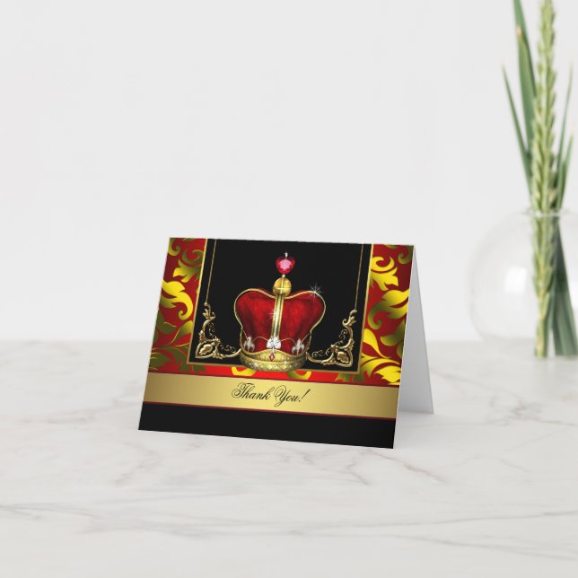 Black Red Gold Crown King Prinz Vielen Dank, dass  Dankeskarte (Vorderseite)