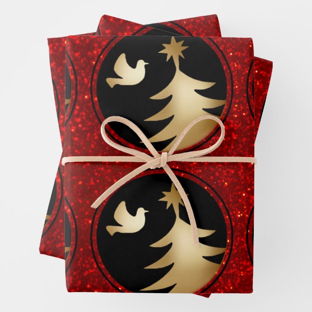 Black Red Gold Dove Weihnachtsbaum Geschenkpapier Set (Beispiel)