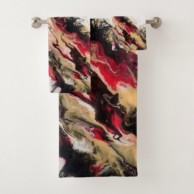 Black Red Gold Negative Space Abstrakt Badhandtuch Set (Insitu)
