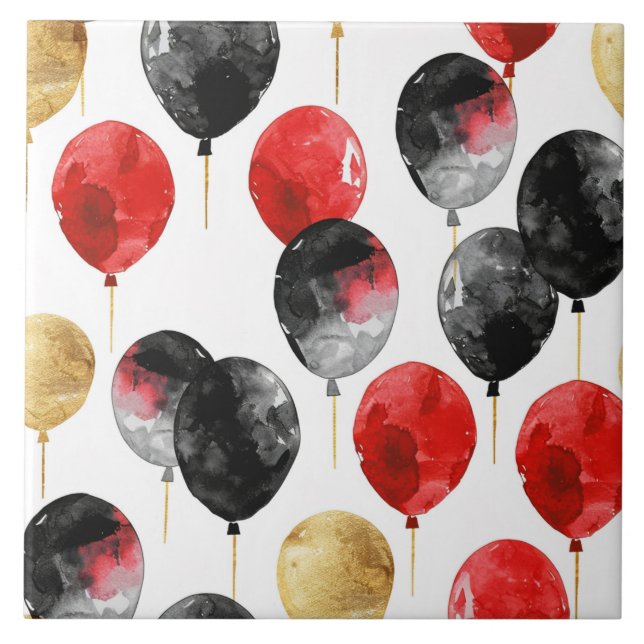 Black Red Gold Party Balloons Fliese (Vorderseite)
