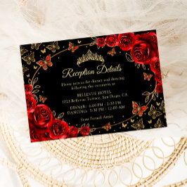 Black Red Gold Quinceanera Reception Details Begleitkarte