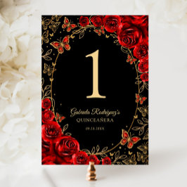 Black Red Gold Quinceanera Tischnummer