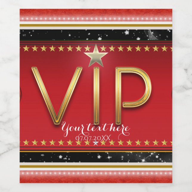 Black Red Gold & Silver Glam VIP Party Weinetikett (Einzelnes Label)