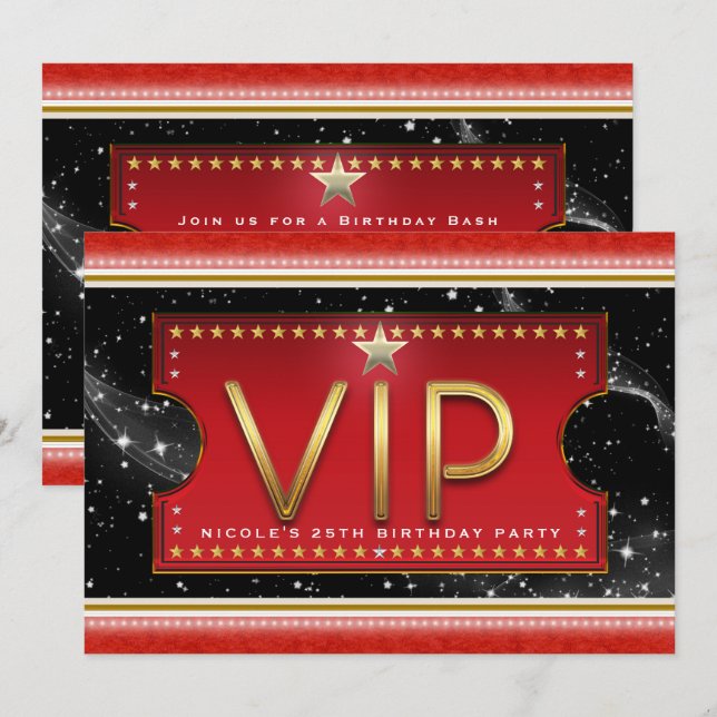 Black Red Gold & Silver Glam VIP Ticket Einladung (Vorne/Hinten)