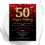 Black Red Gold Überraschung 50. Geburtstag Einladung<br><div class="desc">Überraschung 50. Geburtstagsfeier Einladung. Elegantes Schwarz-Design mit Imitaten Glitzer Gold. Mit stilvollen Diamanten,  Bokeh-Leuchten und Skript-Schriftart. Männer oder Frauen laden ein. Ideal für eine stilvolle Geburtstagsparty. Personalisieren Sie Ihre persönlichen Daten. Nachricht,  wenn Sie weitere Anpassungen benötigen. Gedruckte Zazzle Einladungen oder Sofortdownload digitalen druckbaren Vorlage.</div>