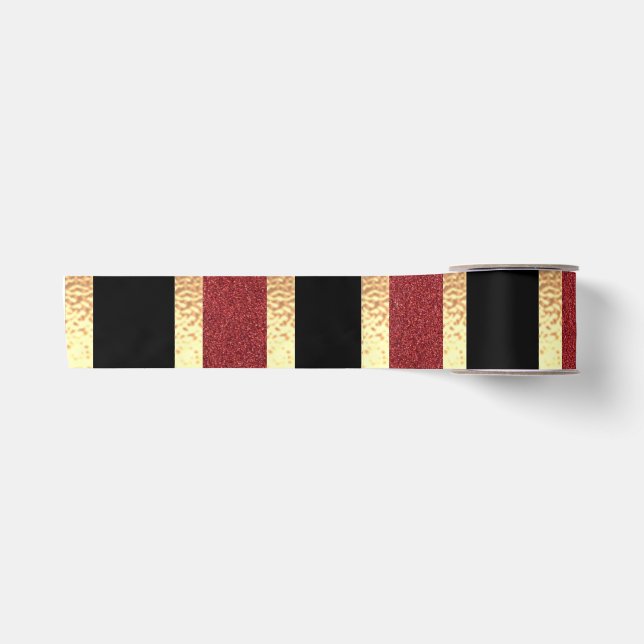 Black Red Golden Strips Modern Satinband (Vorderseite)