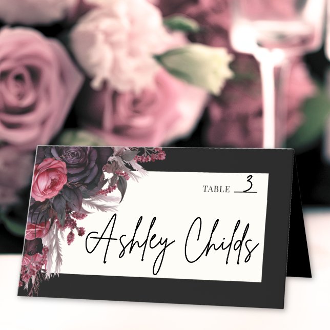 Black Red Gothic Floral Wedding Platzkarte (Black Red Gothic Floral Wedding Place Card )