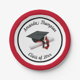 Black Red Graduation Cap and Tassel | Benutzerdefi Pappteller