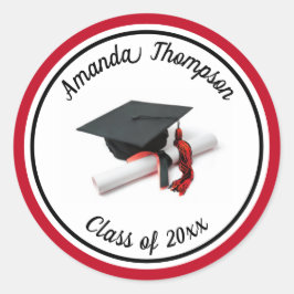 Black Red Graduation Cap and Tassel Runder Aufkleber