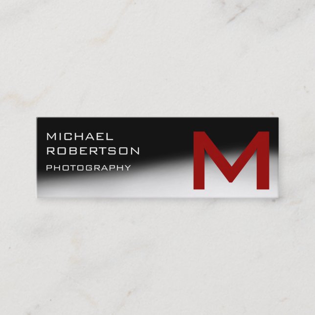 Black Red Gray Monogram Fotograf Business Card Mini Visitenkarte (Vorderseite)