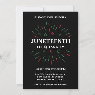 Black Red Green Fireworks Juneteste GRILLEN Party Einladung