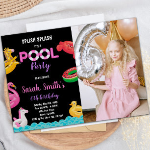 Black Red Green Pool Anniversaire photo Invitation
