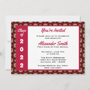 Black Red Green Square Dot Border Graduation Party Einladung
