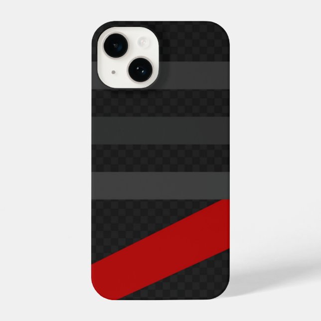 Black, Red, Grey Carbon Fiber Phone Case – Modern  iPhone 14 Hülle (Rückseite)