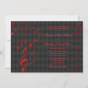 Black Red Harlequin Musiknotens Hochzeitseinladung Einladung