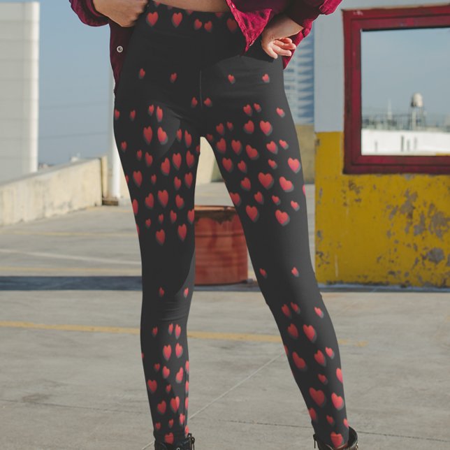 Black Red Hearts Leggings modernes Saint-Valentin (Créateur téléchargé)