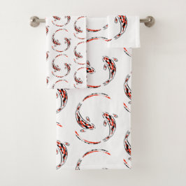 Black & Red Japanese Koi Fish Artistic Pattern Badhandtuch Set