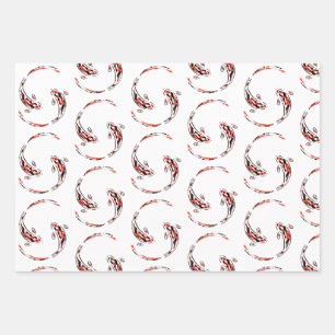 Black & Red Japanese Koi Fish Artistic Pattern Geschenkpapier Set