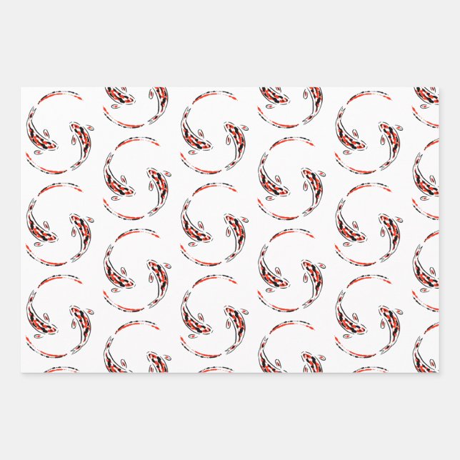 Black & Red Japanese Koi Fish Artistic Pattern Geschenkpapier Set (Vorderseite)