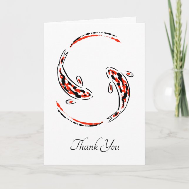 Black & Red Japanisch Koi Fish Artistic Vielen Dan Karte (Vorderseite)