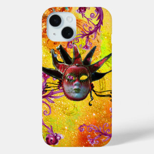 BLACK RED JESTER MASK Masquerade Gelb Lila iPhone 15 Hülle