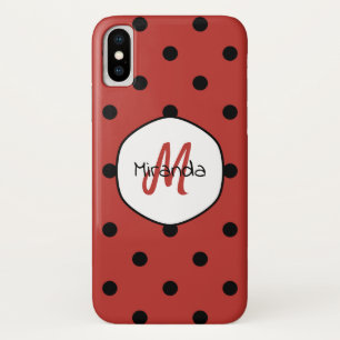 Black Red Ladybug Polka Dots Name und Monogramm Case-Mate iPhone Hülle