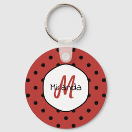 Black Red Ladybug Polka Dots Name und Monogramm Schlüsselanhänger