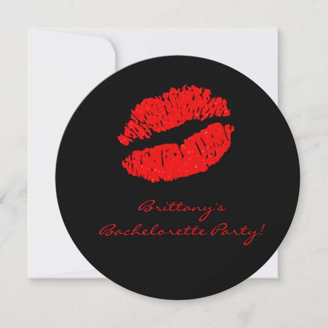Black Red Lips Kiss Junggeselinnen-Abschied Einlad Einladung (Vorderseite)