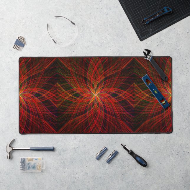 Black & Red Mandala Cool Moderne, trendige Trippy Schreibtischunterlage (Arbeitsplatz)