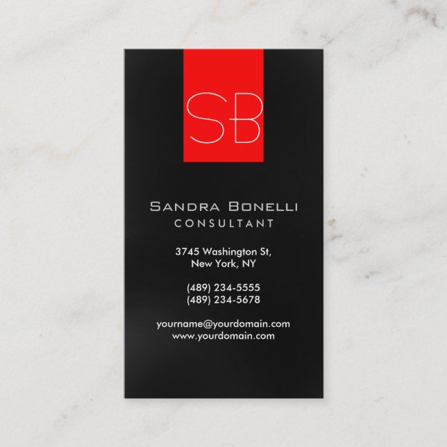 Black Red Monogram Business Card Visitenkarte (Vorderseite)