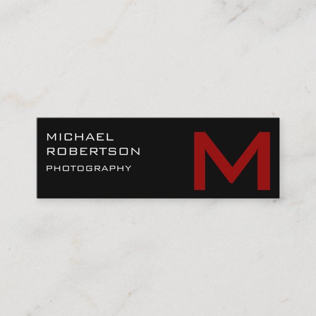 Black Red Monogram Fotografy Business Card Mini Visitenkarte (Vorderseite)