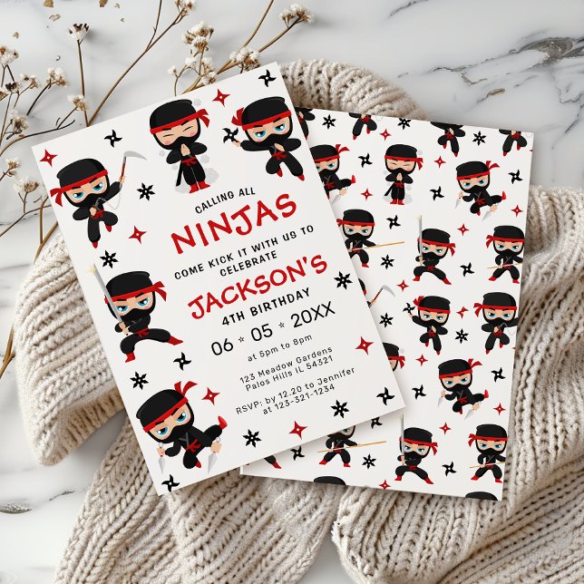 Black Red Ninja Warrior Birthday Boy Einladung (Von Creator hochgeladen)