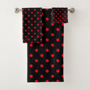 Black Red Polka Dot Badhandtuch Set