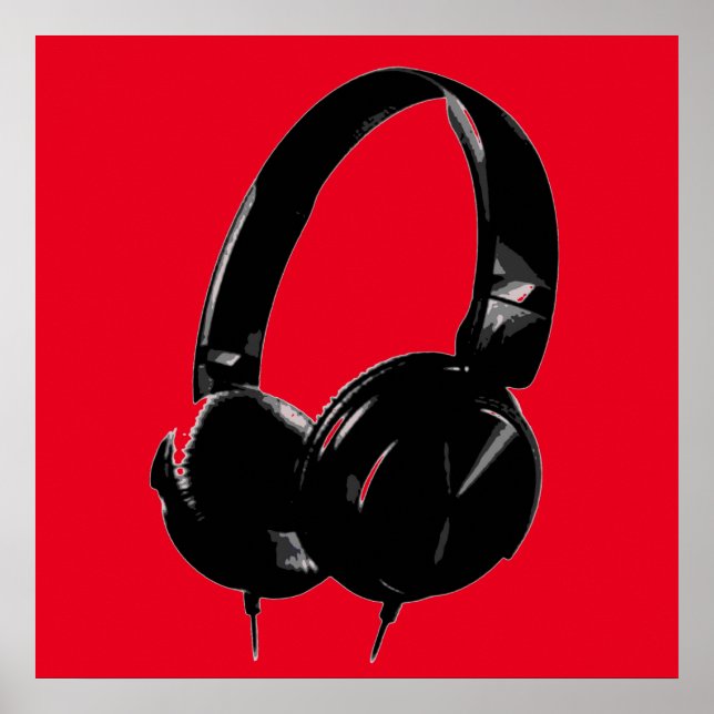 Black Red Pop Art Style Headphone Poster (Vorne)