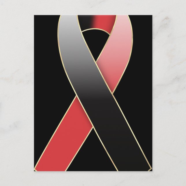 Black & Red Ribbon Awareness Postcard Postkarte (Vorderseite)