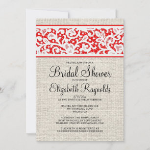 Black Red Rustic Burlap Linen Brautparty Einladung