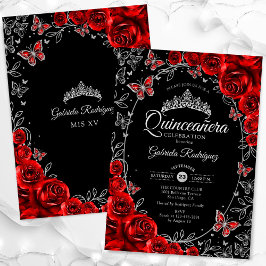 Black Red Silver Quinceanera Einladung