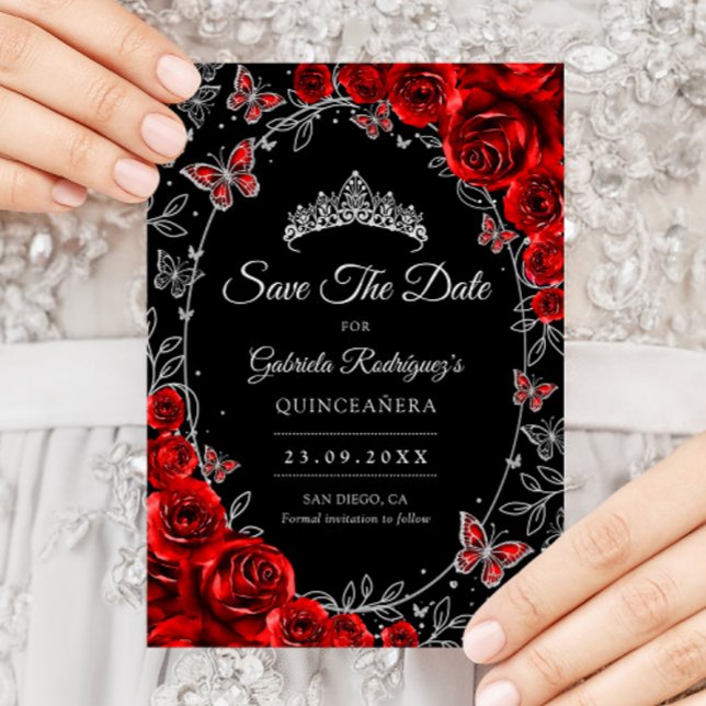 Black Red Silver Quinceanera Save The Date (Von Creator hochgeladen)