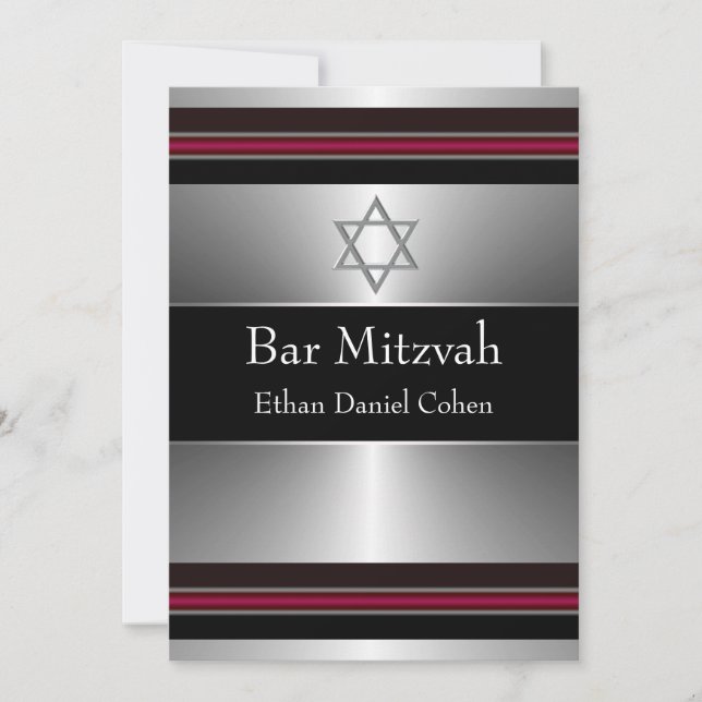 Black Red Silver Star von David Bar Mitzvah Einladung (Vorderseite)