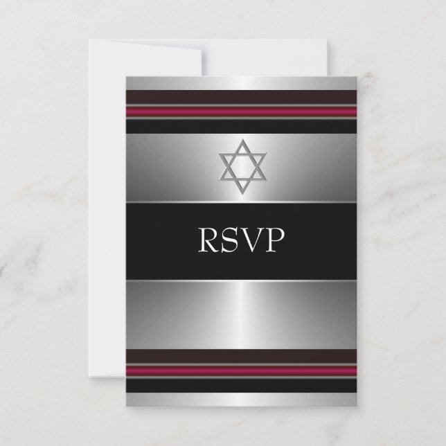 Black Red Silver Star von David Bar Mitzvah UAWG RSVP Karte (Vorderseite)