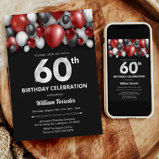 Black Red Silver & White Invitation 60e anniversai