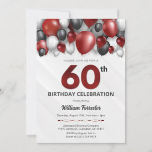Black Red Silver & White Invitation 60e anniversai