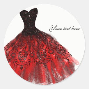 Black Red Sparkle Elegantes Kleid Geburtstagsparty Runder Aufkleber